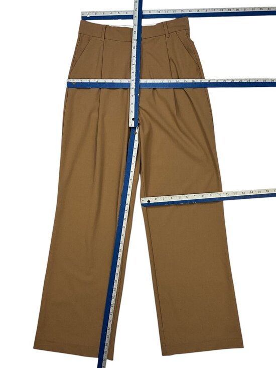 Zara Pleated Front Wide Leg Trouser Pants S Tan High Rise - Picture 5 of 13